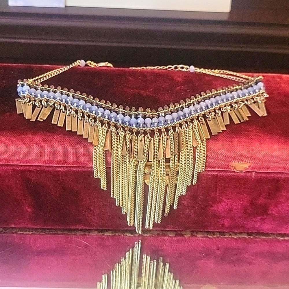 WHBM Gold and Blue Choker Necklace